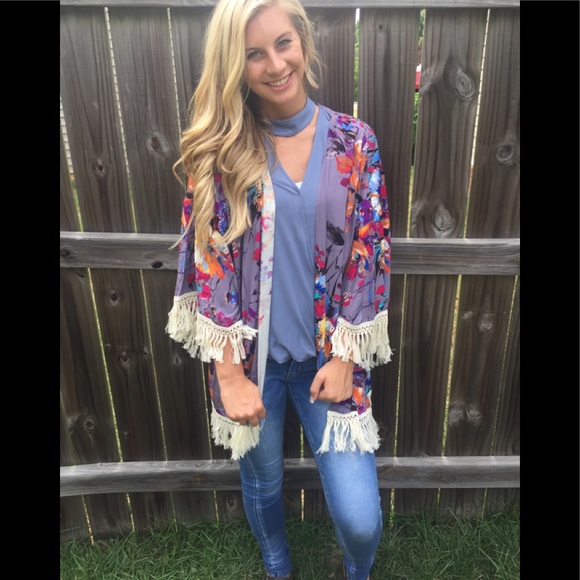 Umgee Other - Watercolor Floral Kimono With Fringe